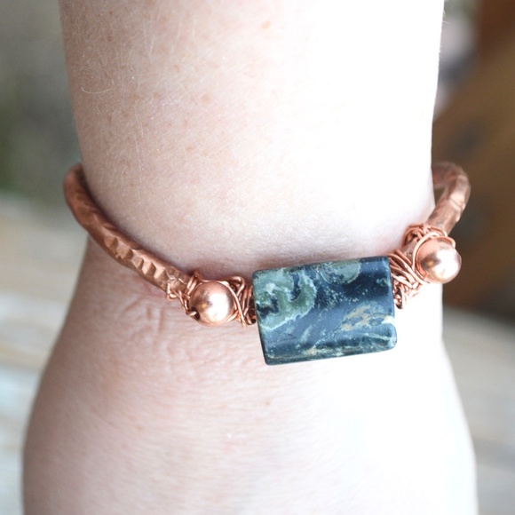 Conceptual Subculture Jewelry - Kambaba Jasper Solid Copper Cuff Bracelet Artisan